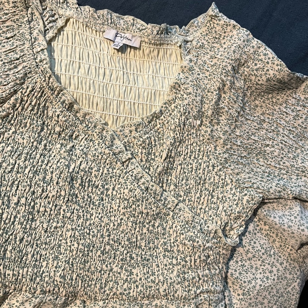Polagram Green Smocked Blouse